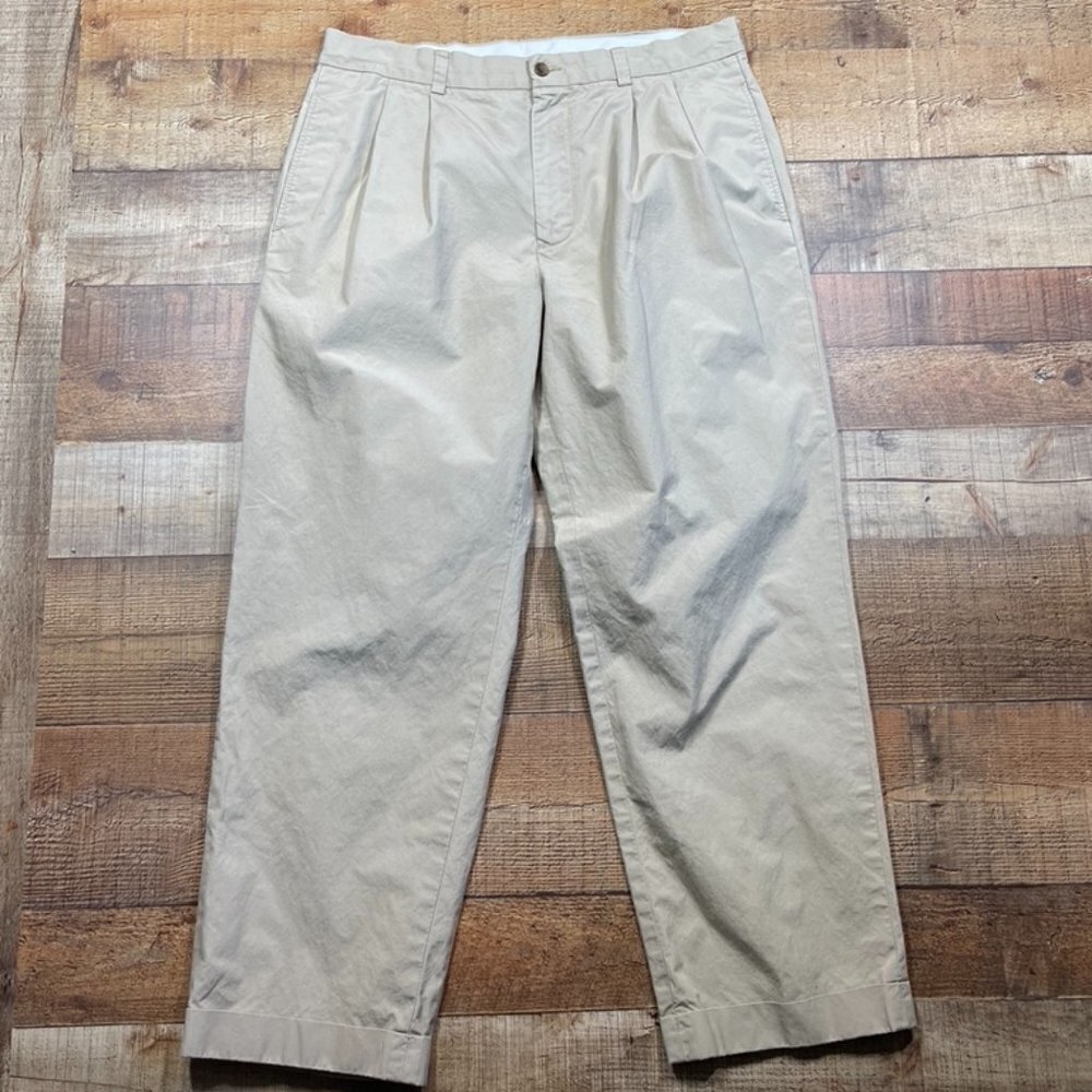 Men's 346 Brooks Brothers Tan Pleated Pants With Cuffs Size 36 X 30